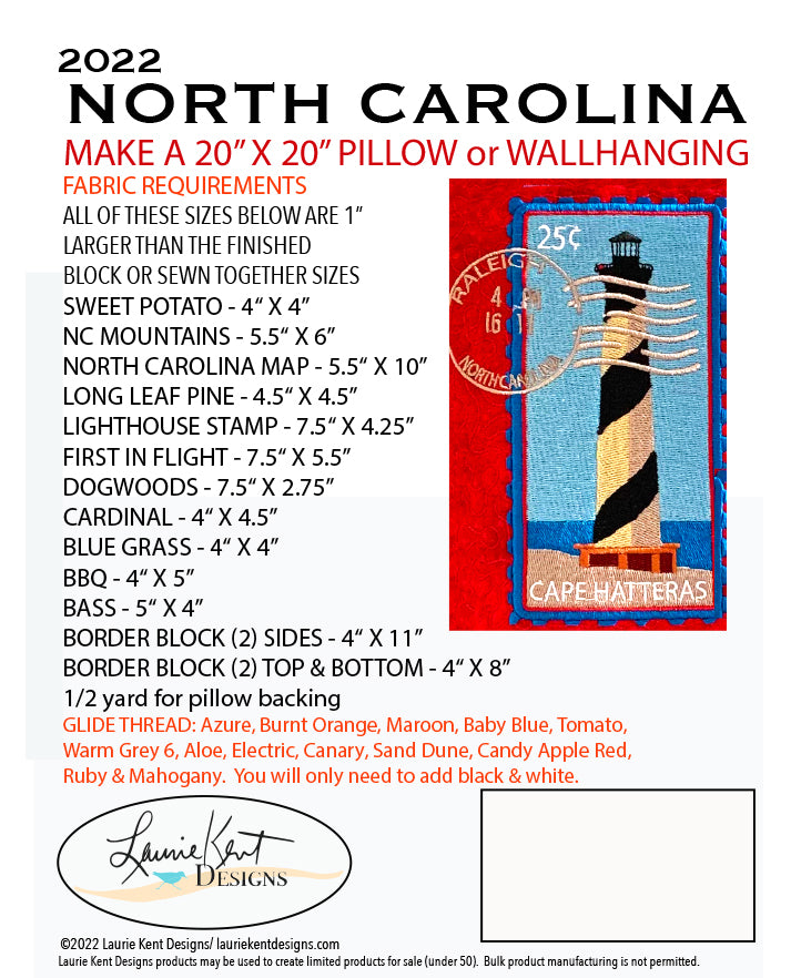 North Carolina '22 Machine Embroidery - CD -