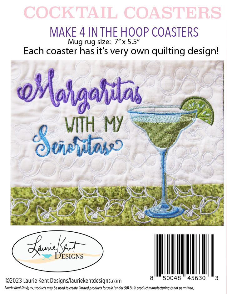 Cocktail Coasters Embroidery USB by Laurie Kent Designs