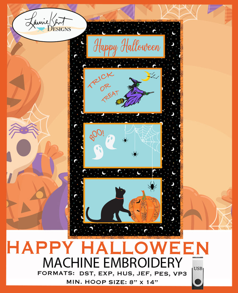 Happy Halloween Embroidery Design Files USB by Laurie Kent Designs