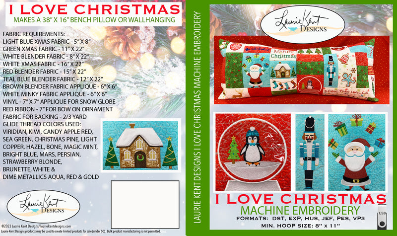 I Love Christmas USB design files by Laurie Kent Designs