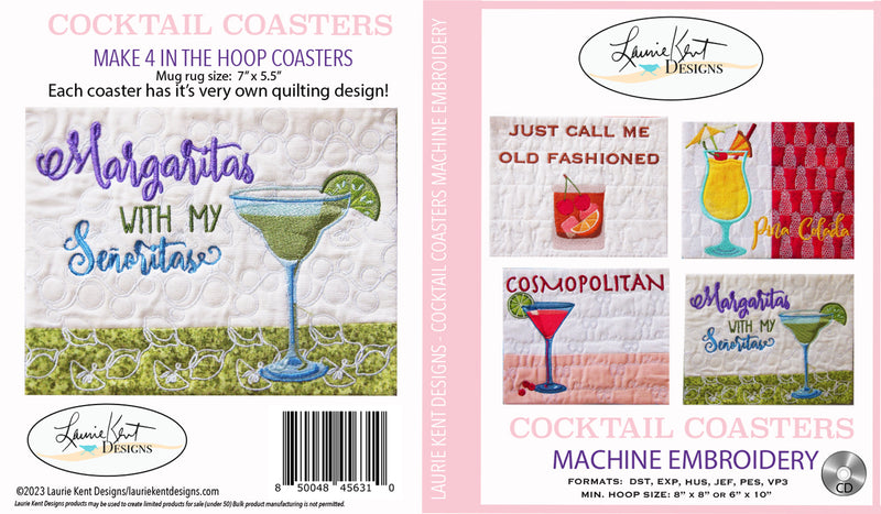 Cocktail Coasters Embroidery CD by Laurie Kent Designs