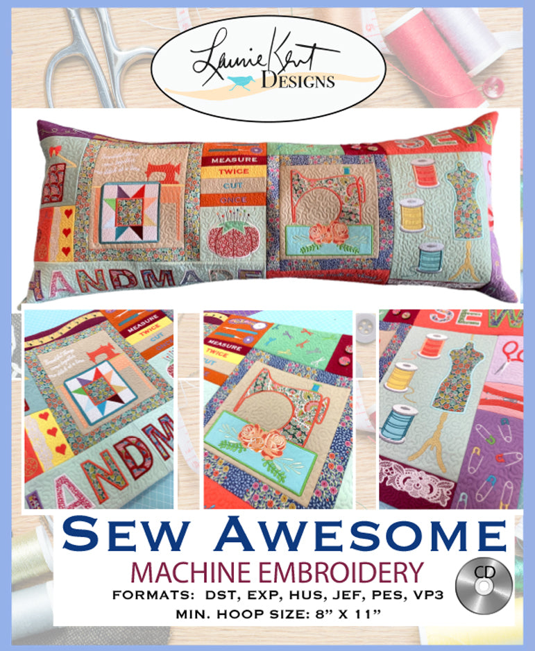 Sew Awesome Bench Pillow Embroidery Files on CD