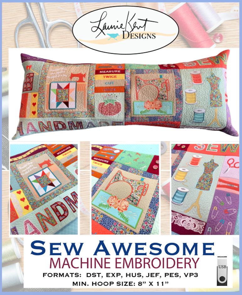 Sew Awesome Bench Pillow Embroidery Files on USB
