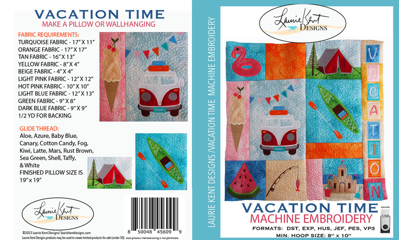 Vacation Pillow Machine Embroidery USB Version