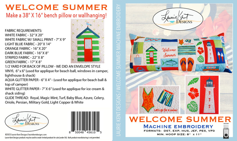 Welcome Summer Embroidery USB by Laurie Kent Designs