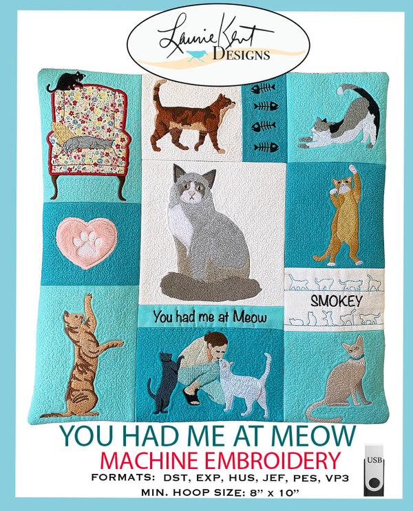 "You Had Me at Meow" Cat Pillow Machine Embroidery CD