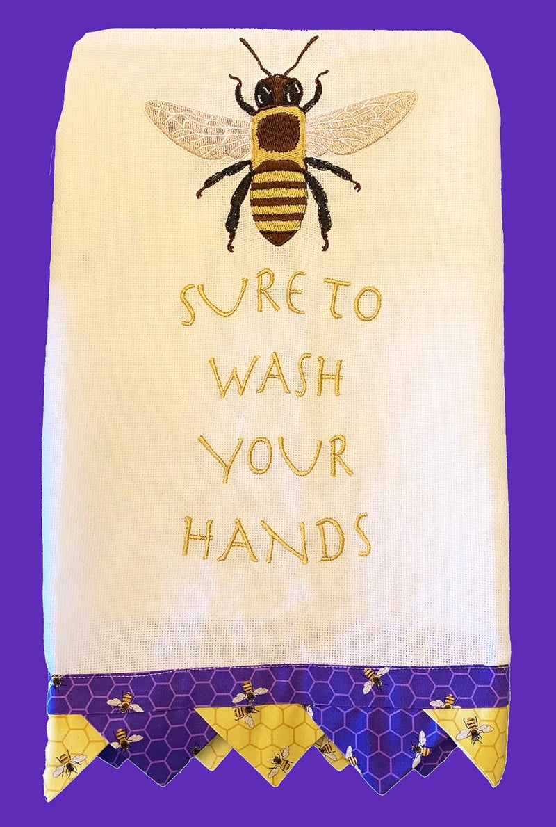 Bee Sure to Wash Your Hands Embroidery Design by Laurie Kent Designs